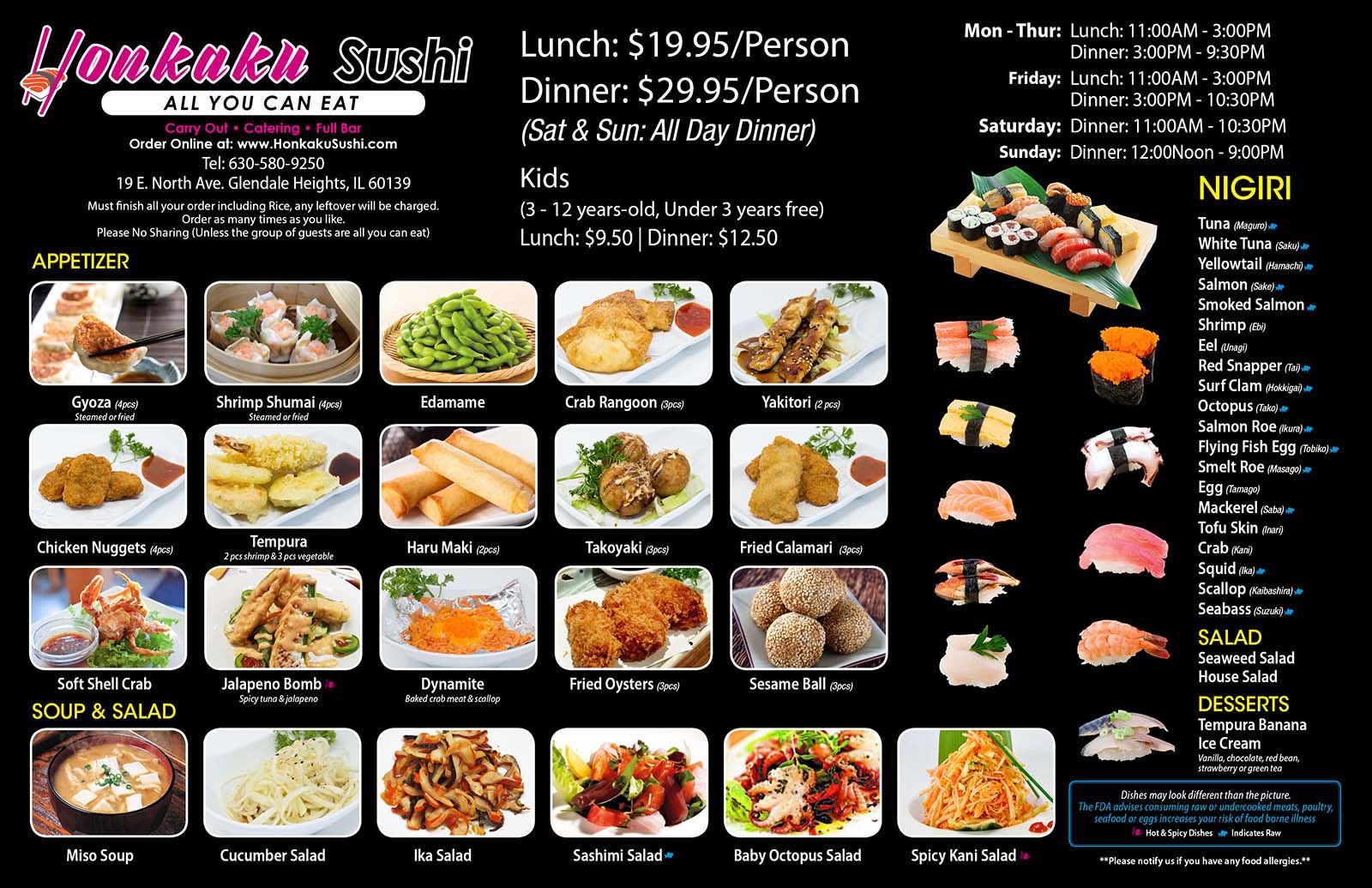 All You Can Eat Menu Honkaku Sushi