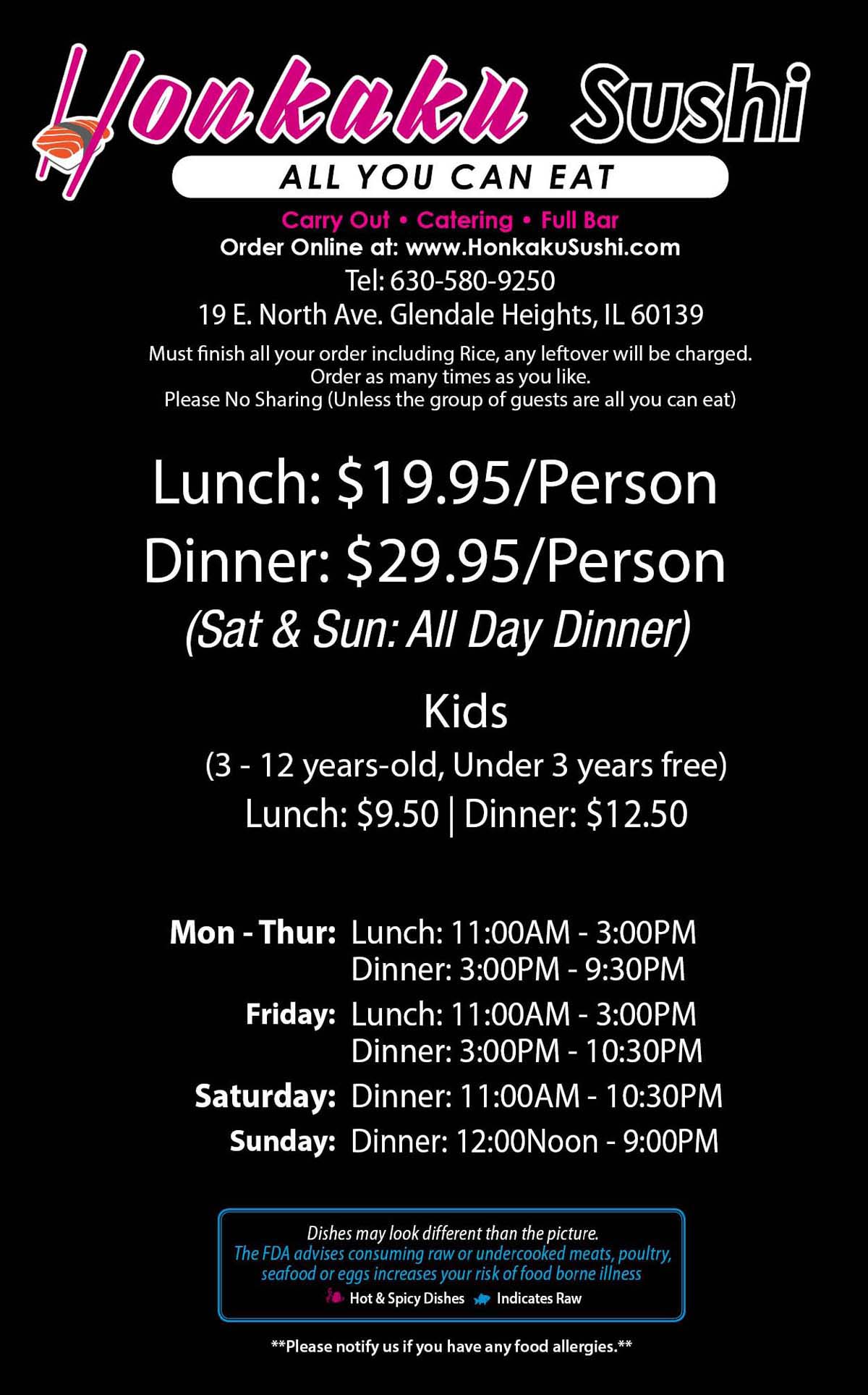 All You Can Eat Menu Honkaku Sushi